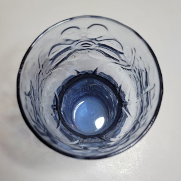 SET OF 4 VINTAGE 1970's LIBBEY BLUE GLASS TUMBLERS COUNTRY GARDEN DAISEY FLOWER - Picture 5 of 6